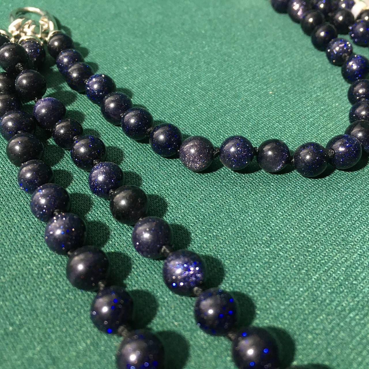 Намисто трансформер синій авантюрин золотий пісок 130см, фото 1