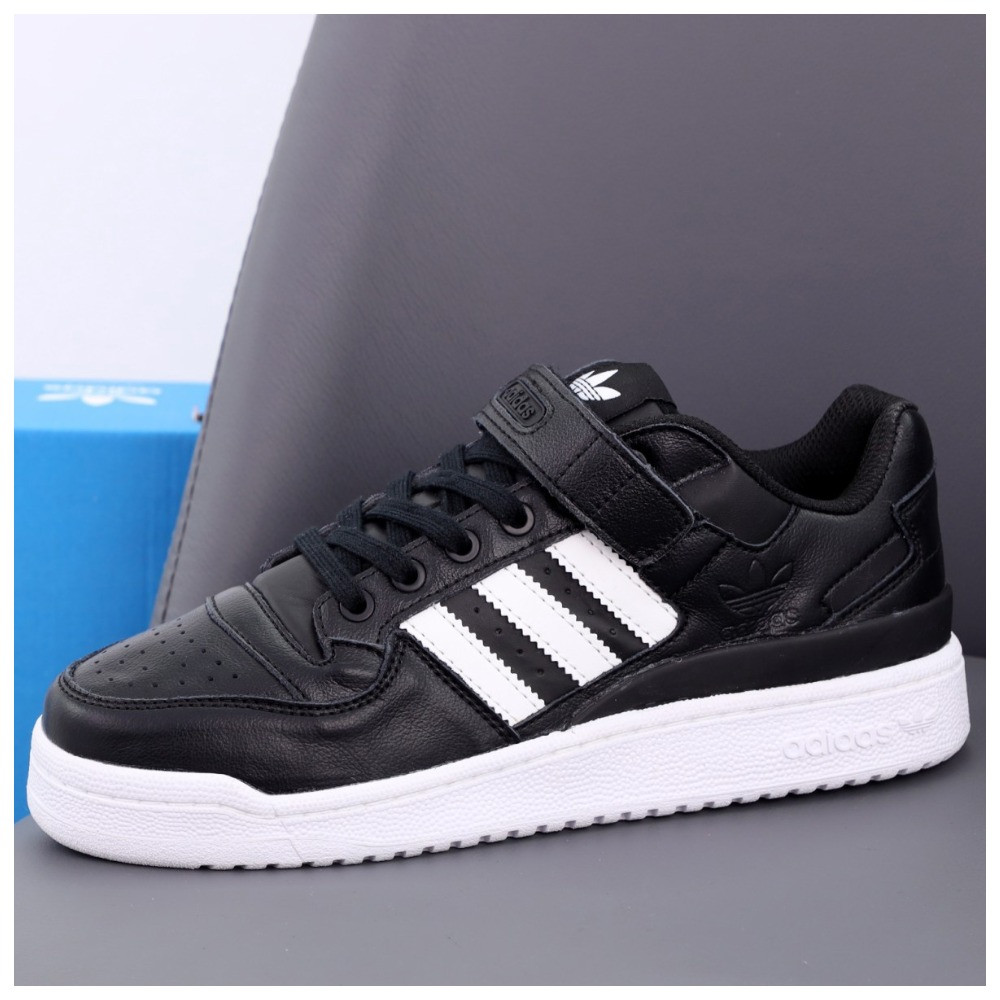 Чоловічі кросівки Adidas Forum Black White, чорні шкіряні кросівки адідас форум чорно-білі, фото 1