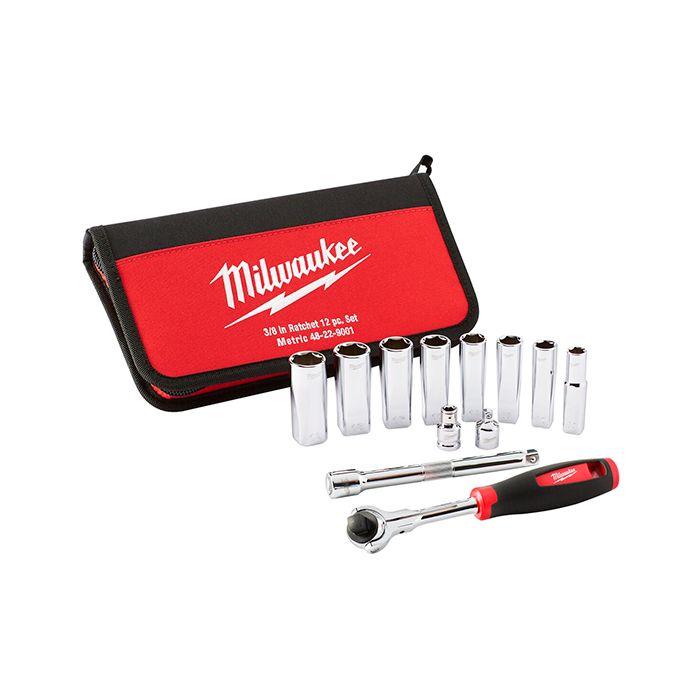 Тріскачка Milwaukee 3/8" з набором головок 12 шт. (48229001), фото 1