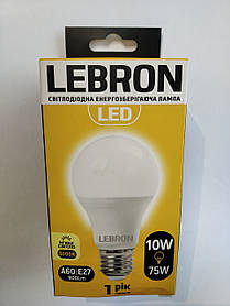 LED ЛАМПА LEBRON L-A60, 10 W, Е27, 3000 K, 850LM, КУТ 240°