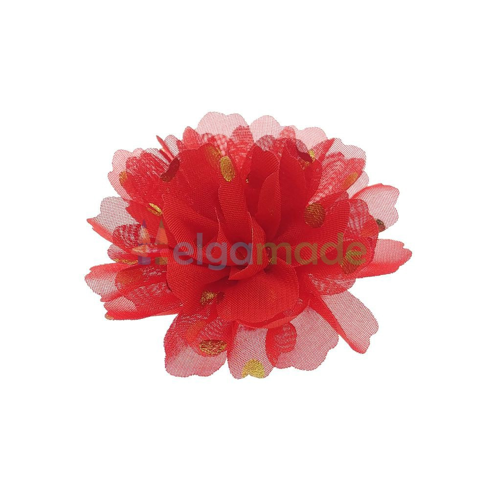Квітка з шифону троянда в горошок ЧЕРВОНИЙ, 7 см, 1 шт