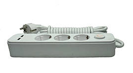 Подовжувач на 3 розетки + 2 USB білий 3 м Lemanso LMK 71006