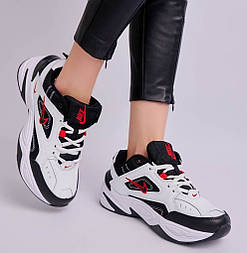 Жіночі кросівки Nike M2K Tekno осінь-весна білі демісезонні з червоним. Живо фото. Топ