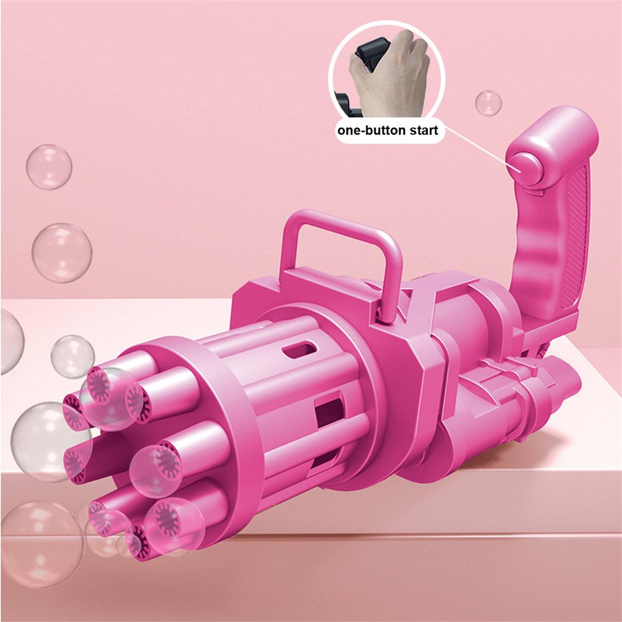 Кулемет-генератор мильних бульбашок рожевий (батарейки та 50 мл мульних бульбашок у подарунок)
