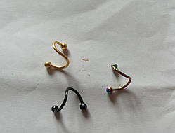 Спіраль для пірсингу губ, вух твістер із кульками в наявності чорний перламутровий, золотий