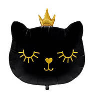 Шар фольгированный Кошечка чёрная с короной 62х68 см (Китай) в упаковке