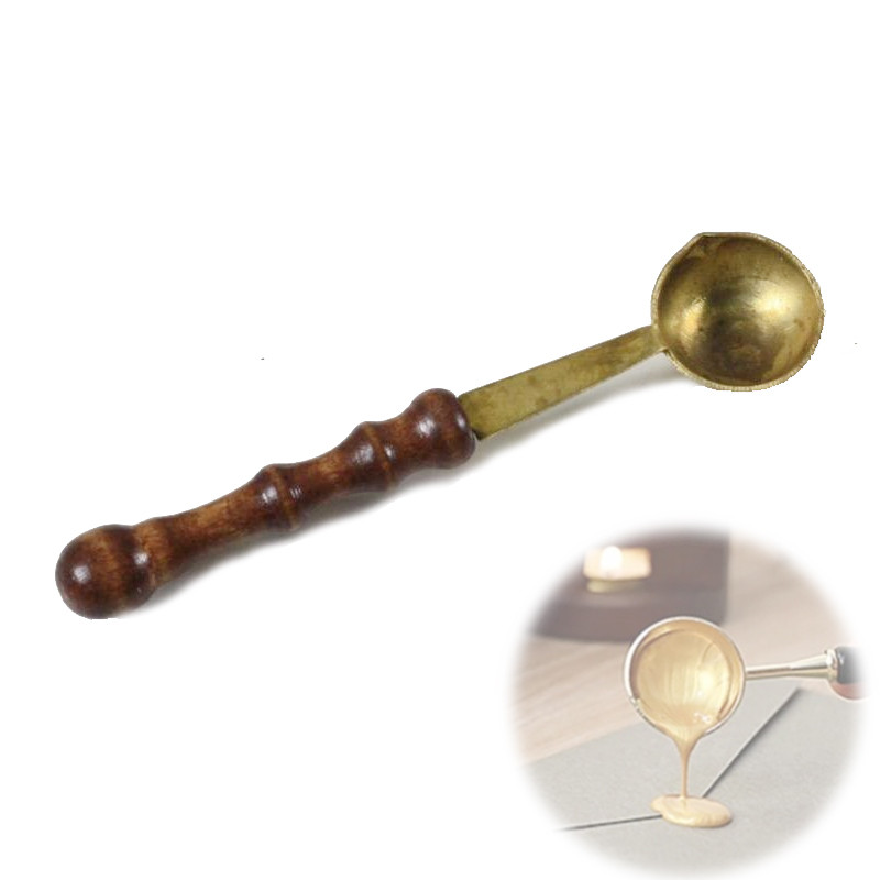 Ложечка для сургучного друку d2см, дерев'яна ручка, фото 1
