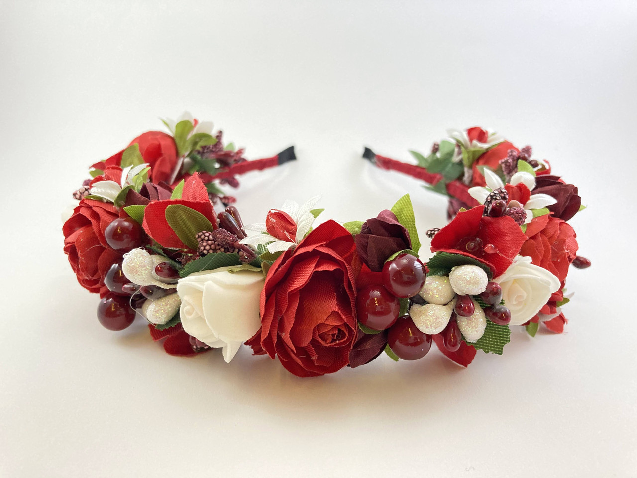 Віночок на голову ручної роботи вишневий, фото 1