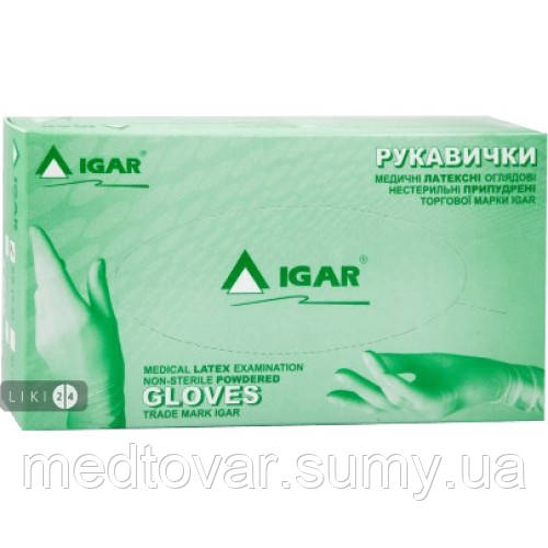 Рукавички латексні нестерильні, опудрені "IGAR" розмір S