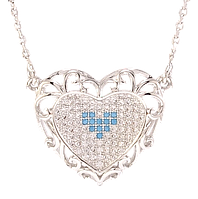 Подвеска на цепочке Xuping Родий "Ажурное сердце с инкрустацией бело-голубым цирконием" длинна 42-47см х 1мм
