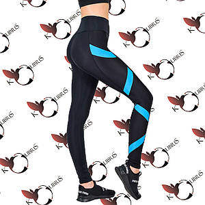 Лосини спортивні жіночі з чорного еластика з кольоровими вставками