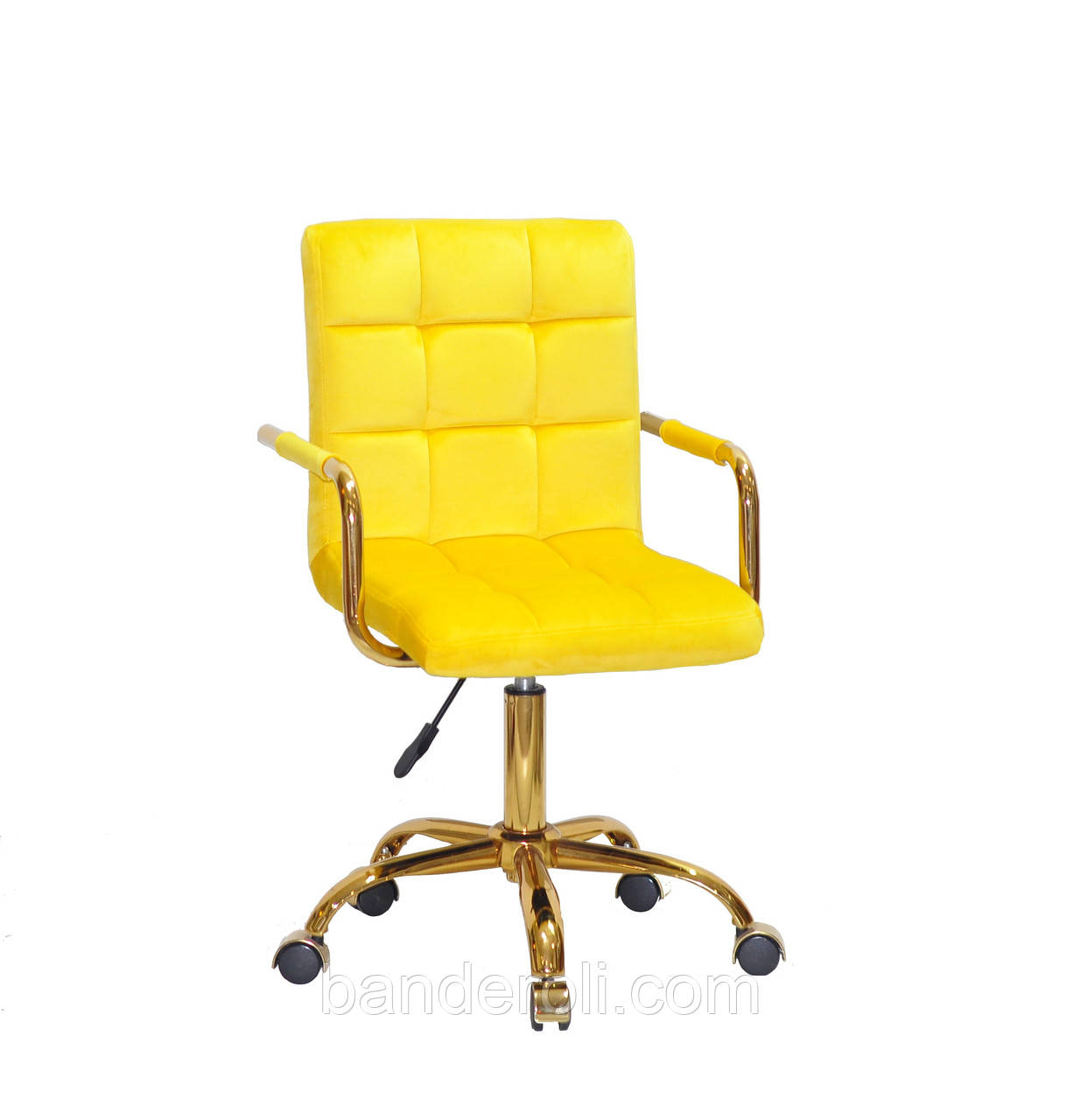 Крісло Augusto Arm GD-Office з підлокітниками, жовтий В-1027 велюр на золотистої хрестовині c колесами, фото 1