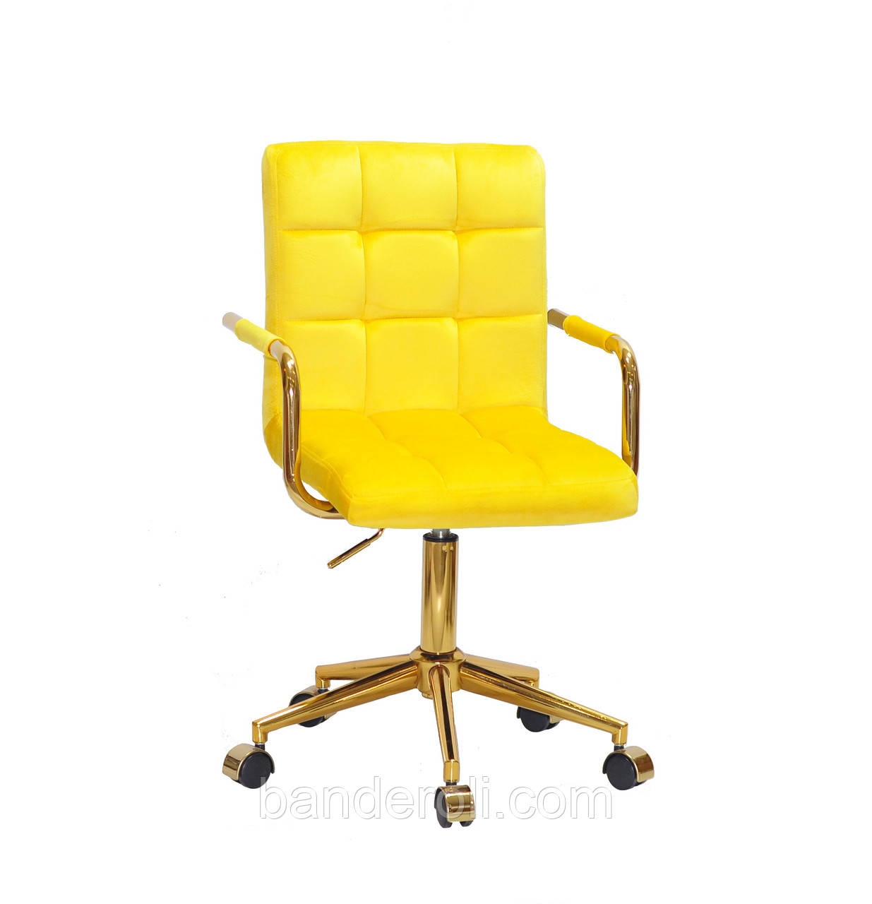 Крісло Augusto Arm GD-Modern Office з підлокітниками, жовтий В-1027 велюр на золотистої хрестовині c колесами, фото 1