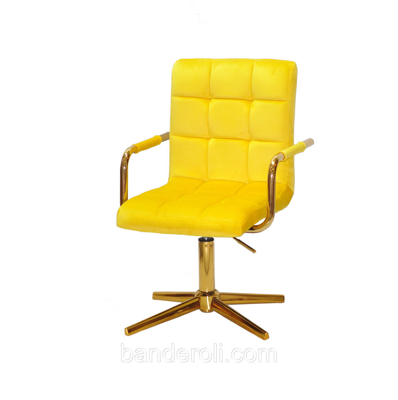 Крісло Augusto-Arm Оксамит жовтий В-1027 GD-Modern Base з підлокітниками, на золотистої хрестовині, фото 1