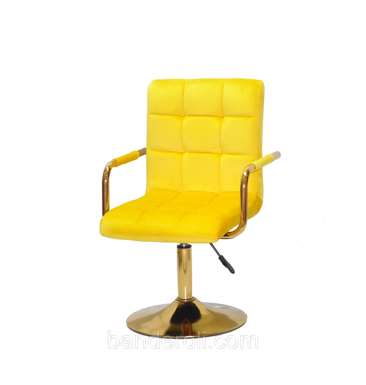 Крісло Augusto ARM GD-Base оксамит жовтий В-1027, на золотистої опорі-блін, з регулюванням висоти, фото 1