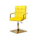 Крісло Augusto-Arm 4-GD-BASE жовтий В-1027 велюр з підлокітниками, на квадратній золотистої опорі, фото 2
