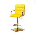 Стілець барний Augusto Arm Bar GD-BASE велюр жовтий В-1027, квадратна опора золотиста з регульованою висотою, фото 2