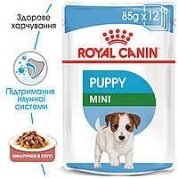 Влажный корм Royal Canin Mini Puppy для щенков мелких пород, кусочки в соусе, от 2 до 10 месяцев, 85гр.*12шт