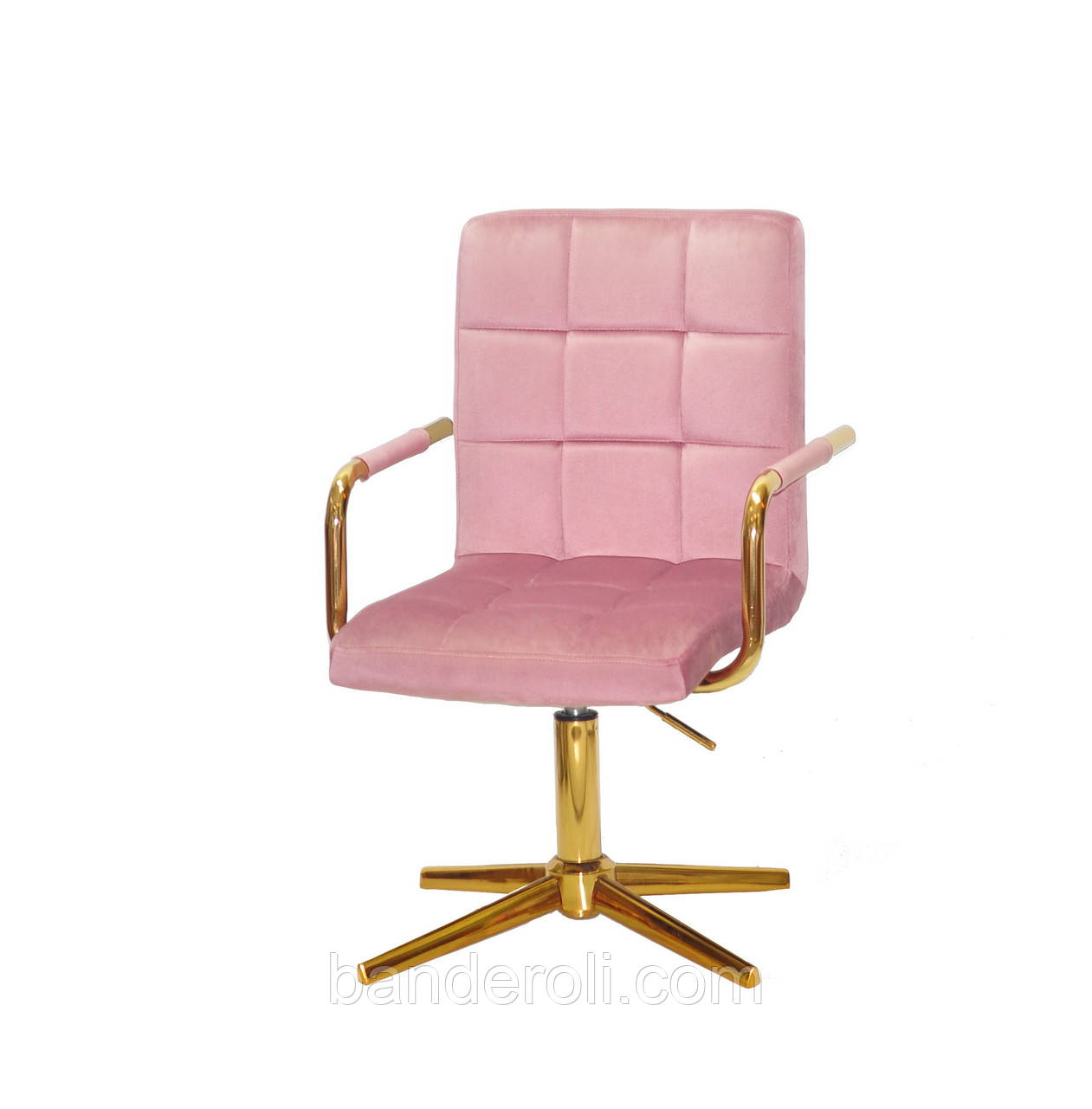 Крісло Augusto-Arm Оксамит пильна роза-1030 GD-Modern Base з підлокітниками, на золотистої хрестовині, фото 1