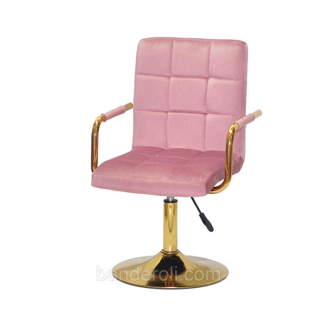 Крісло Augusto ARM GD-Base оксамит пильна роза-1030, на золотистої опорі-блін, з регулюванням висоти, фото 1