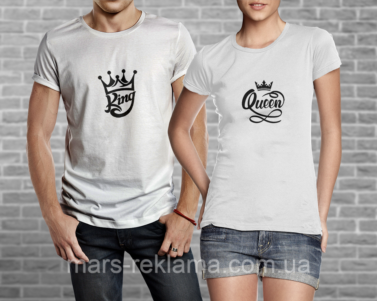 Футболки парні King and Queen. Бавовна. Чорні, білі. Друк будь-якого зображення