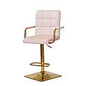 Стілець барний Augusto Arm Bar GD-BASE велюр рожевий В-1021, квадратна опора золотиста з регульованою висотою, фото 2
