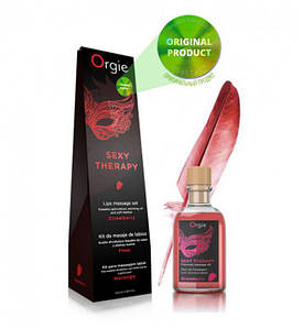 Набір: їстівне масажне масло + перо ПОЛУНИЦЯ Orgie (Бразилія-Португалія)