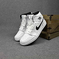 Nike Air Jordan 1 Retro Женские кроссовки тренд белые с черным. Найк Аир Джордан 1 Ретро Обувь женская высокая