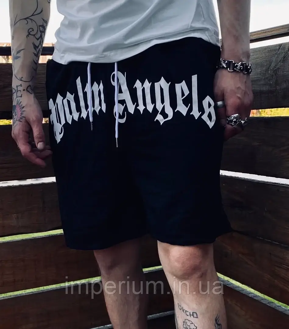 Трикотажні чоловічі чорні шорти з білим логотипом palm angels | різні кольори