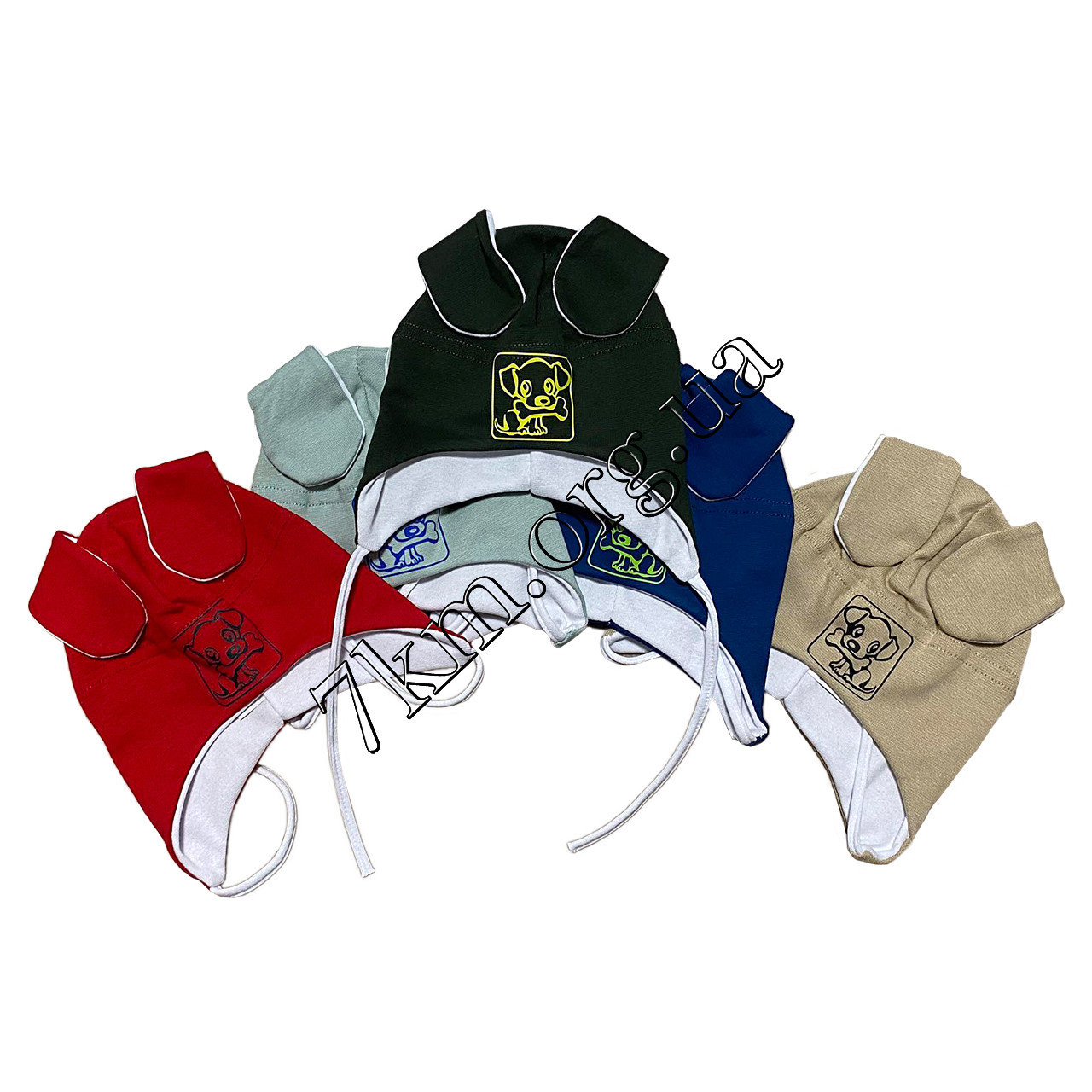 Шапка дитяча Оптом подвійний трикотаж рибани для хлопчиків 3-6 місяців "Пес" 8649, фото 1