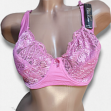 Бюстгальтер без поролону 90D рожевий з мереживом