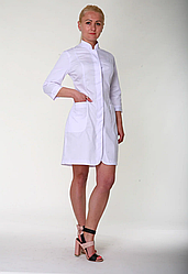 Однотонний медичний халат білого кольору, коттон
