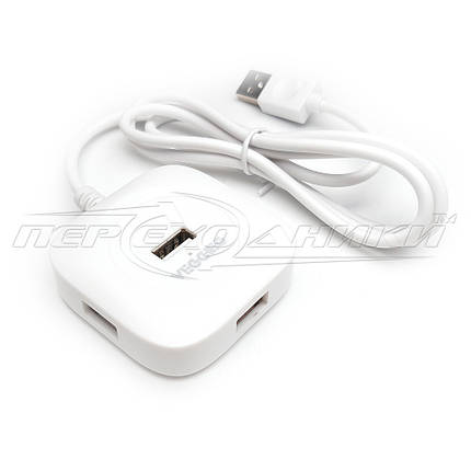 USB 2.0 Hi-Speed HUB (хаб, перехідник) на 4 порти, білий, фото 1