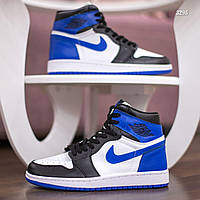 Мужские кроссовки высокие синие с черным Nike Air Jordan 1 Retro. Обувь мужская деми Найк Аир Джордан 1 Ретро