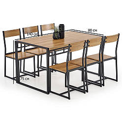 Обідній комплект стіл для кухні та 6 стільців Halmar Bolivar 140х80 см дуб золотий на чорних ніжках