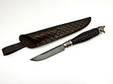 Ексклюзивний ніж ручної роботи для полювання та риболовлі з дамаської сталі «Грізлі» з шкіряними піхвами, фото 3