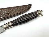 Ексклюзивний ніж ручної роботи для полювання та риболовлі з дамаської сталі «Грізлі» з шкіряними піхвами, фото 4