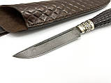 Ексклюзивний ніж ручної роботи для полювання та риболовлі з дамаської сталі «Грізлі» з шкіряними піхвами, фото 5