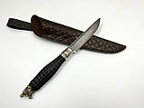 Ексклюзивний ніж ручної роботи для полювання та риболовлі з дамаської сталі «Грізлі» з шкіряними піхвами, фото 6