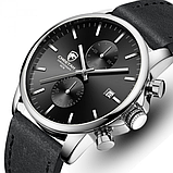 Чоловічі круглі наручний годинник зі шкіряним ремінцем, Модні чоловічі годинники, фото 2