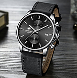 Чоловічі круглі наручний годинник зі шкіряним ремінцем, Модні чоловічі годинники, фото 5