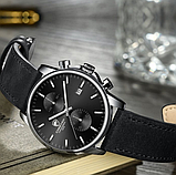 Чоловічі круглі наручний годинник зі шкіряним ремінцем, Модні чоловічі годинники, фото 3