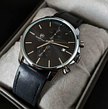 Чоловічі круглі наручний годинник зі шкіряним ремінцем, Модні чоловічі годинники, фото 4