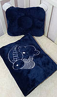 Плед детский из махры + подушка "Синий Мишка"