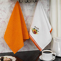 Набор полотенец Полотенца кухонные Maxstyle бело-оранжевый 40X60 (2шт) Турция