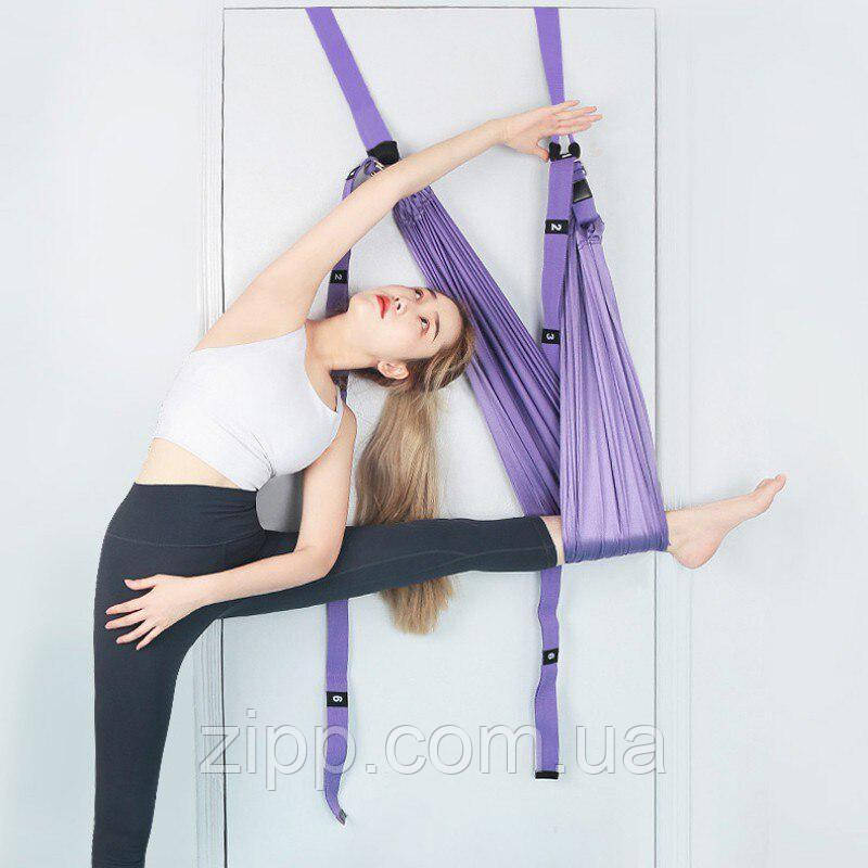 Регулируемый воздушный гамак для йоги на дверь фиолетовый - фото 1 - id-p1574851468