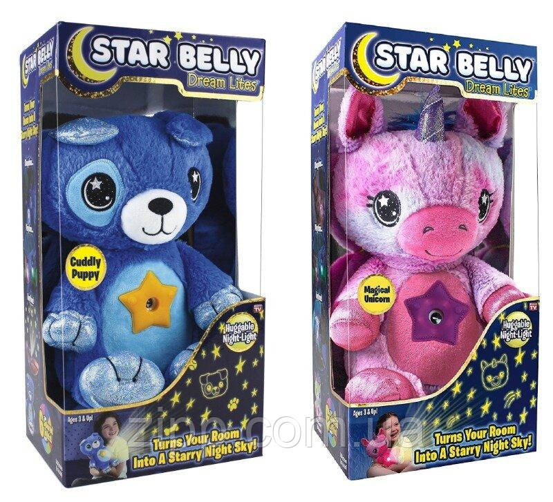 Нічник c проектор зоряного неба 6 кольорів в м'якій іграшці Star Belly Ведмежа