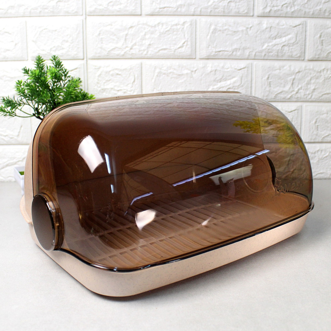 Бежева пластикова хлібниця з відкидною кришкою "Галицька-міді", фото 1