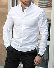 Біла чоловіча сорочка casual комір-стійка Код RA-1420
