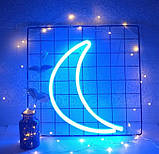 Настінний неоновий світильник нічник Місяць синій, фото 6